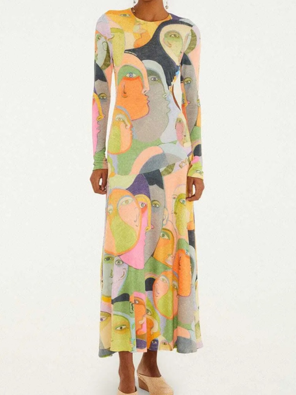 Crowded Series Drawing Long Sleeve Midi Dress
